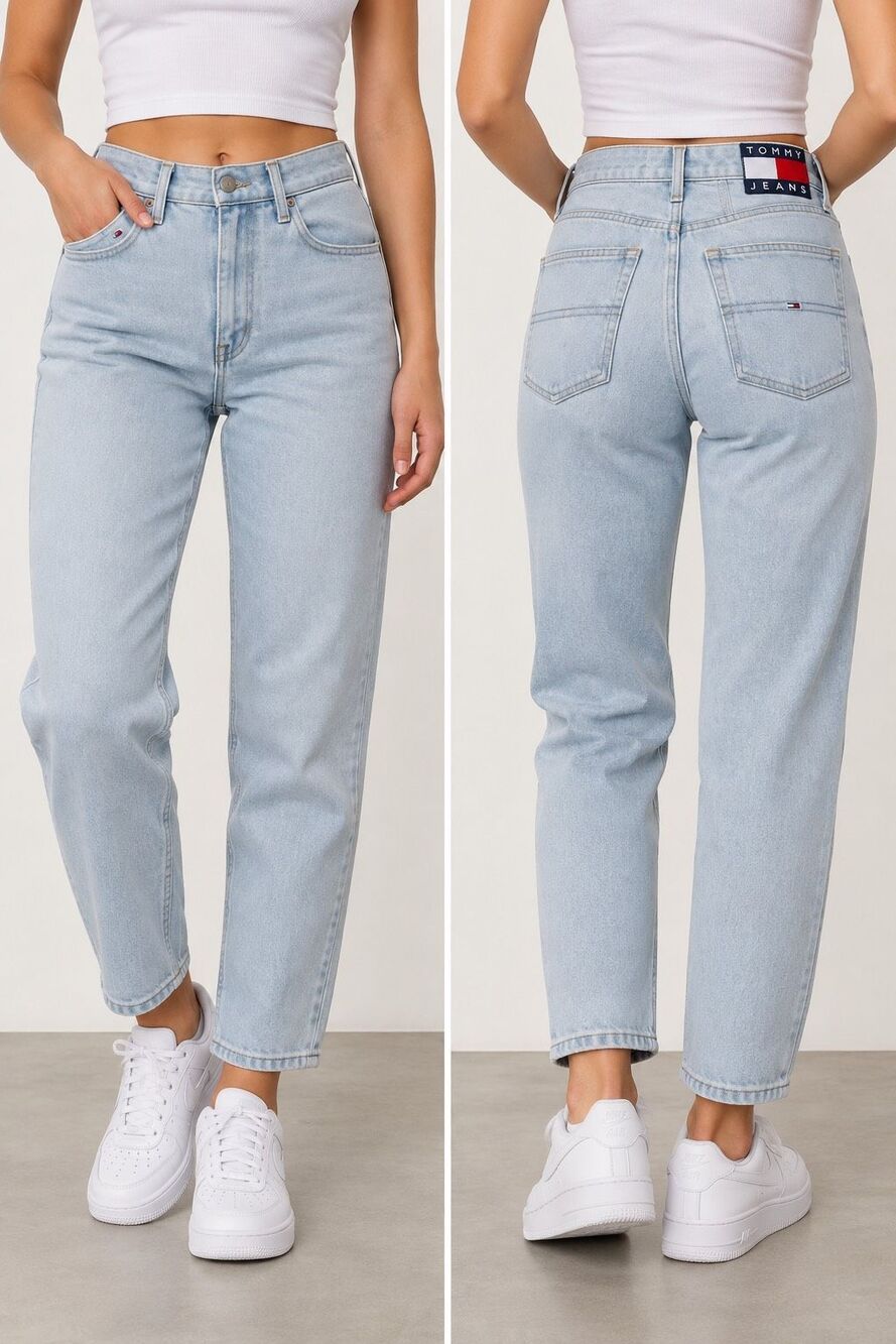 Tommy Jeans High Rise Light Wash Mom Jeans 27x30 Relaxed Vintage Denim